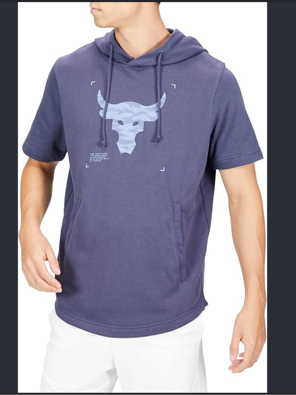 Under Armour PROJECT ROCK Men’s Terry Short Sleeve Hoodie Sz M Blue